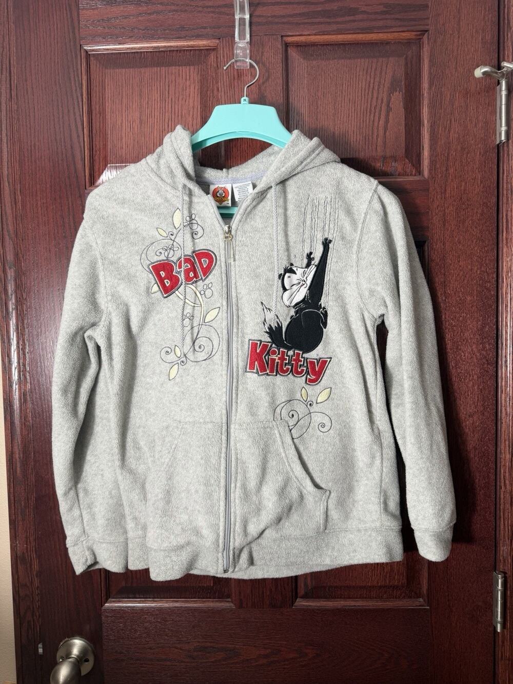 Vintage Y2K Looney Tunes Bad Kitty Penelope Gray Fleece Zip Hoodie Women’s M